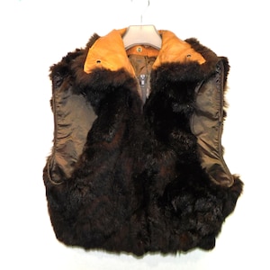 Vintage NZ Dark Brown New Zealand Opossum Fur Vest Woman M Full Zip Leather Trim Pockets Lined