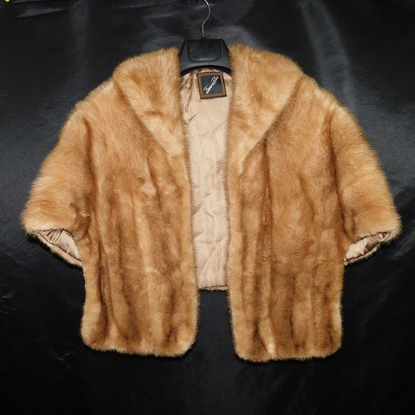 Vintage Famous Barr Light Brown Honey Mink Fur Stole Cape Coat Shawl Wrap Collar Winter Formal One Size Fits All