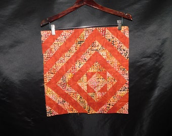Red Orange Pieced Diamond Quilt Block Unfinished Textile 16 x 16"