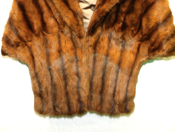 Vintage Brown Striped Rabbit Fur Stole Cape Coat … - image 5