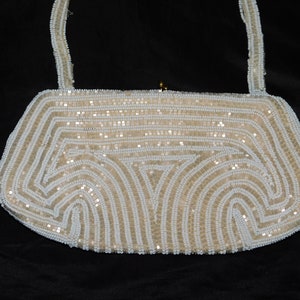 Vtg Jorelle Bags Bélgica Marfil Blanco Con cuentas Cartera Asa superior Clutch Bag Formal Party
