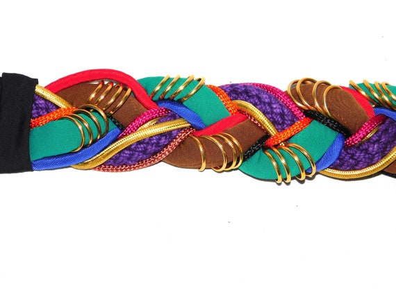 Vtg 80s XS S Colorful Braided Fabric Belt Summer … - image 7
