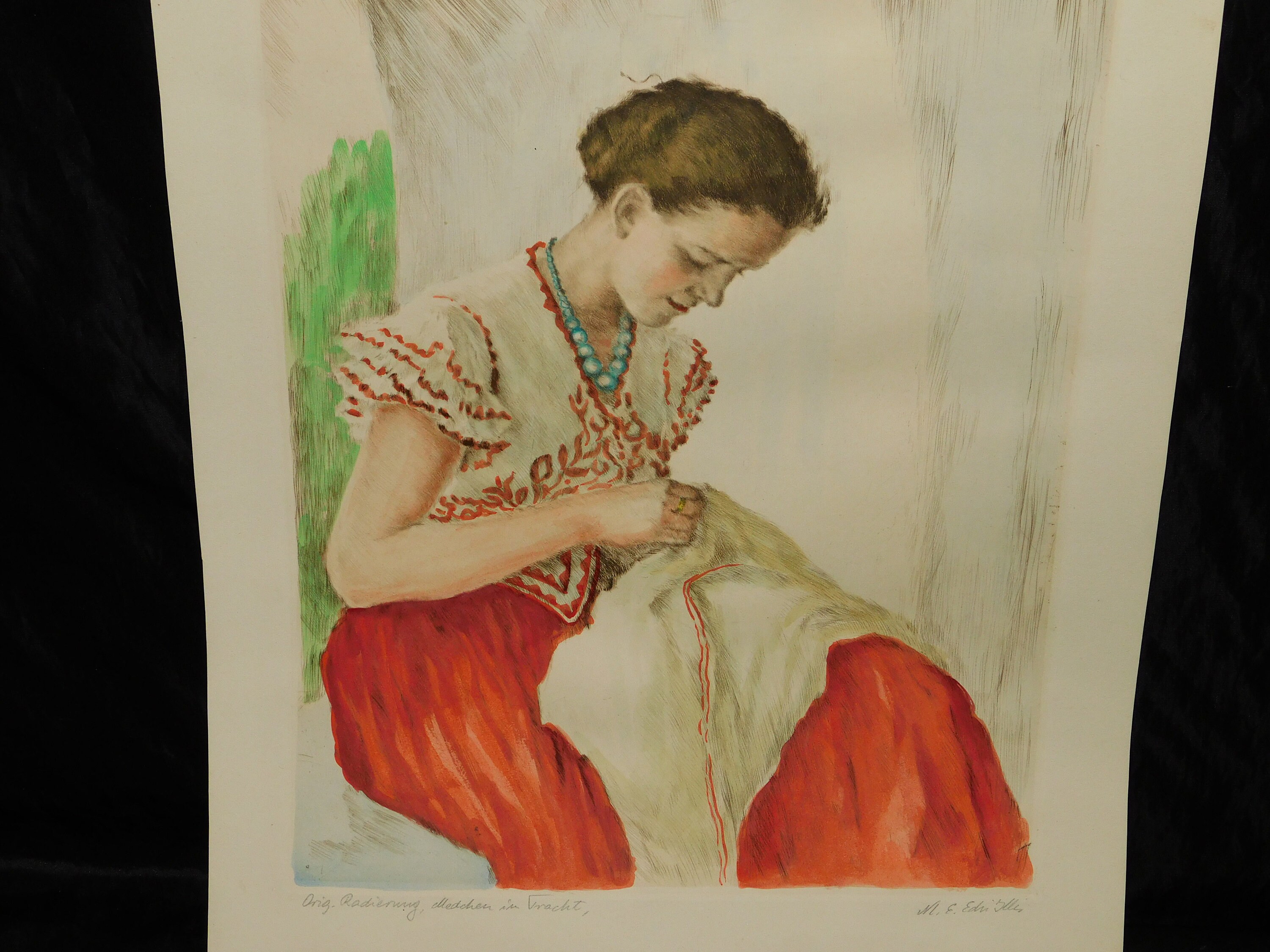 Woman Sewing Rothko Young German Woman Embroidering Sewing Sitting Outside Vintage Art ...