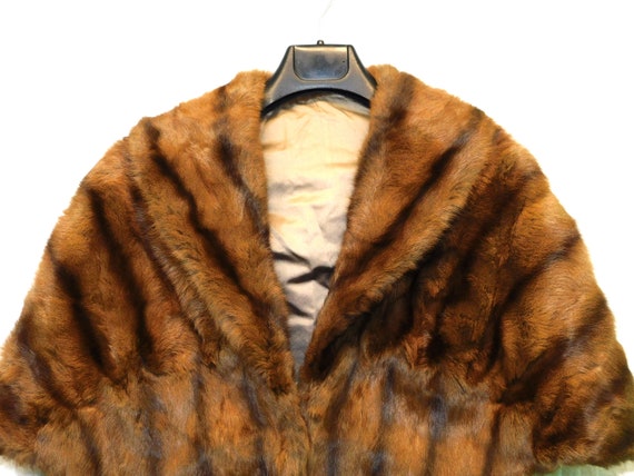 Vintage Brown Striped Rabbit Fur Stole Cape Coat … - image 6