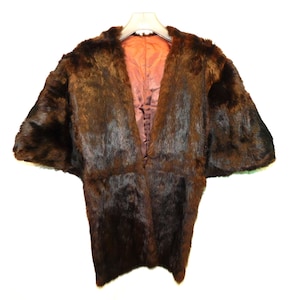Vintage Dark Brown Rabbit Fur Stole Winter Formal Shawl Wrap Capelet Hook Front Woman One Size OS