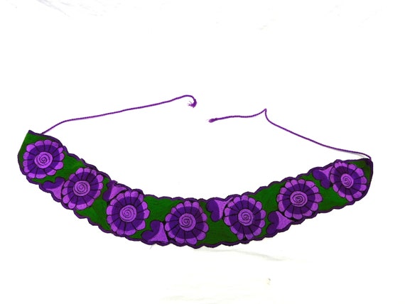 Vtg M L Purple Green Floral Embroidered Belt Fabr… - image 4