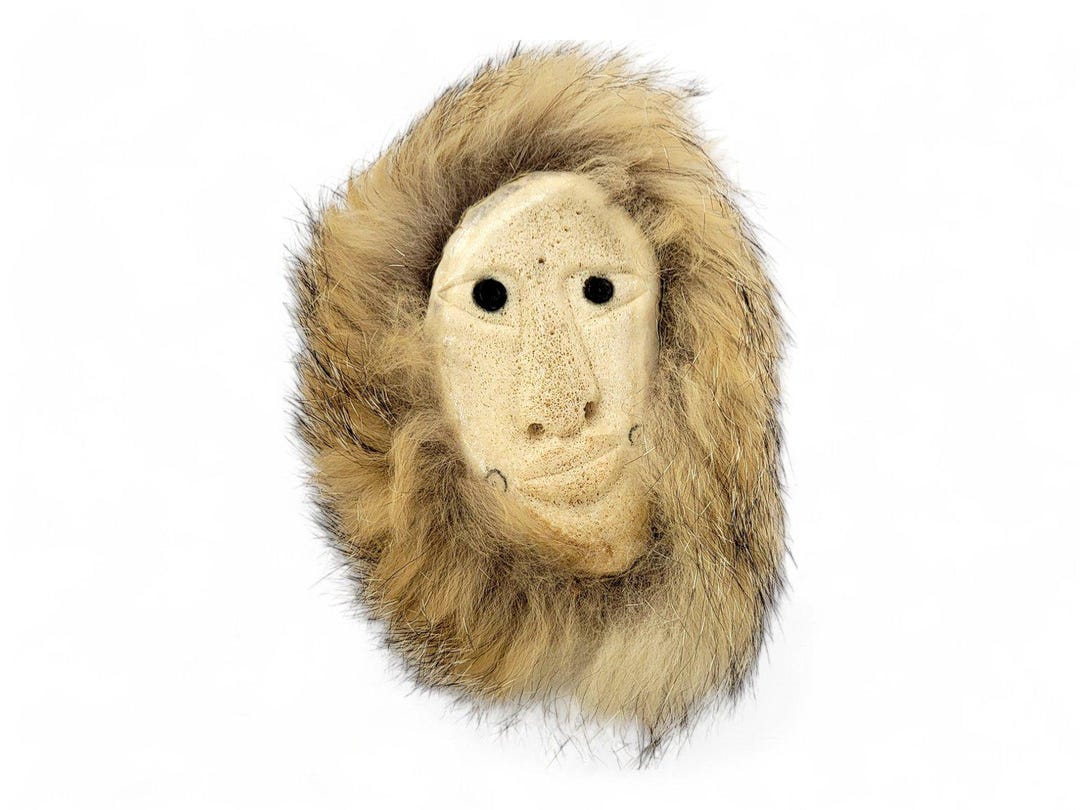Alaska Native Eskimo Antler Carved Face Mask Wall Hanging Ornament Fox ...
