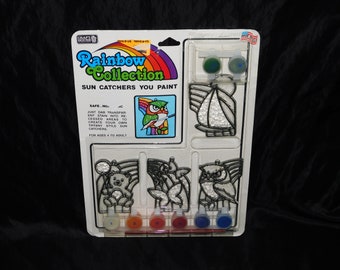 Vintage Craft House Rainbow Collection Suncatchers To Paint Owl Butterflies Sail Boat Teddy Bear