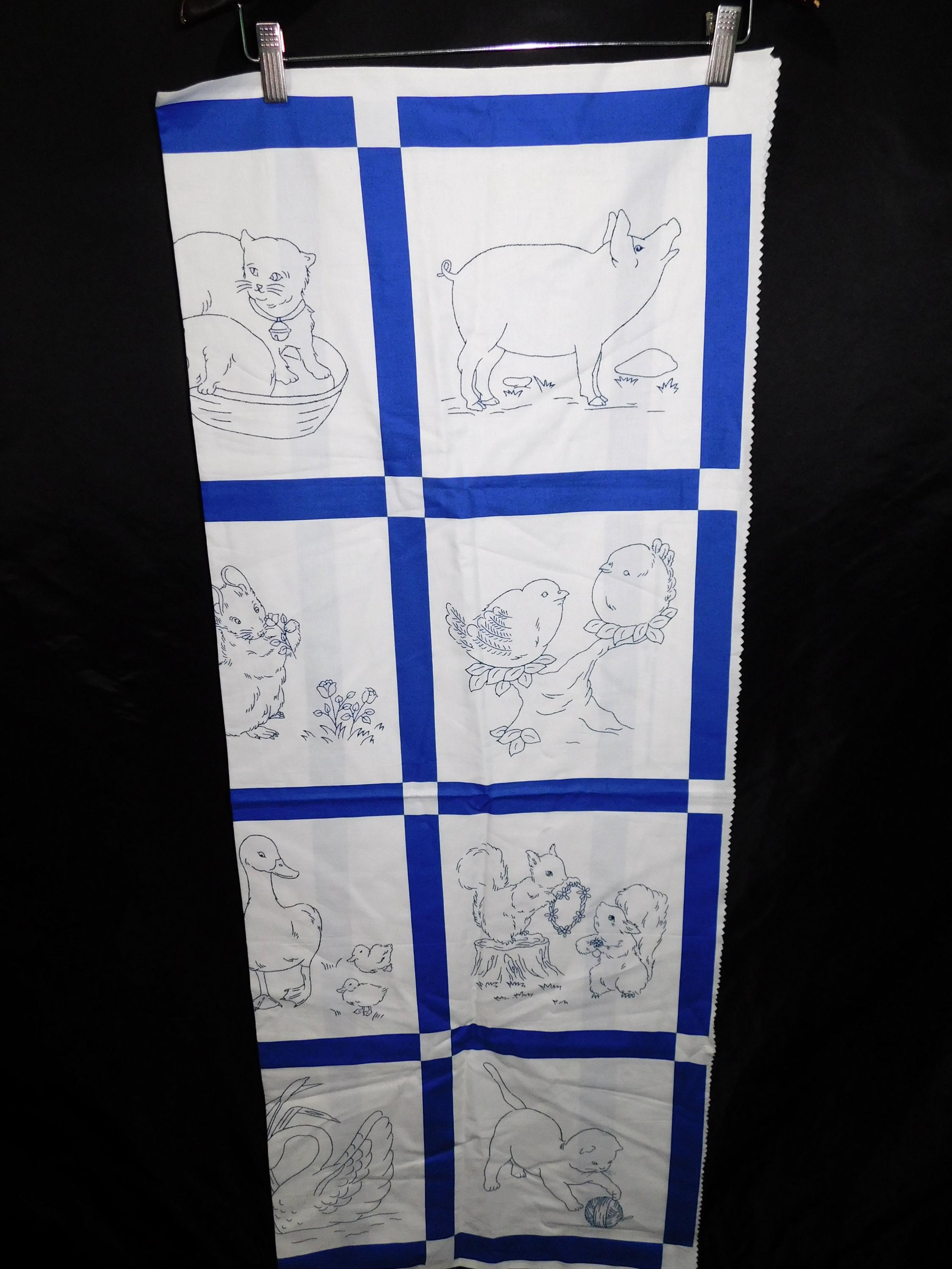 Blue Red Work RJR Fabrics Redwork Bluework Revival Blue Animals Printed Stamped Quilt ...