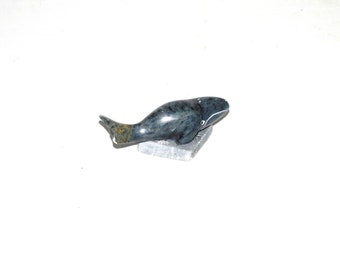 Alaska Gray Whale Soapstone Carving Signed Dorothy Soolook Small Figurine Eskimo Inuit Carved