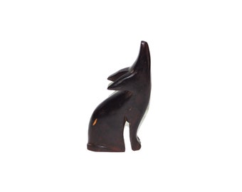 Howling Wolf Western Coyote Ironwood Wood Carving Carved Figurine Nose Up Dark Brown 7"