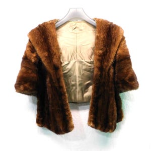 Vintage Dark Brown Sable Mink Fur Stole Wrap Shawl Capelet With Pockets Jacket One Size OS Winter Formal Party