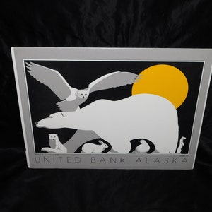 Susan Ogle Alaskan Animals United in Winter White United Bank Alaska Art Print Signed Polar Bear Fox Owl