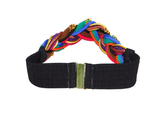 Vtg 80s XS S Colorful Braided Fabric Belt Summer … - image 5