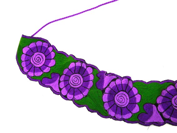 Vtg M L Purple Green Floral Embroidered Belt Fabr… - image 5