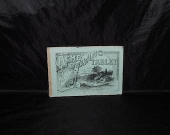 Antique 1891 Sketch Book Girls Drawings Spinning Wheel Ostrich Cottage Houses Dog Pencil Art