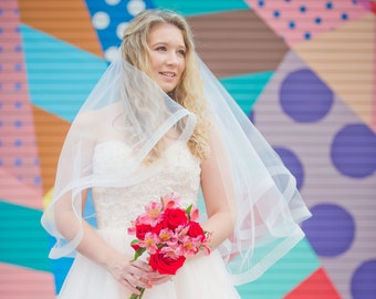 Light Blush Wedding Veil with Horsehair Edge