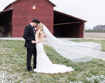 Audrey Veil- Soft Cathedral Length Raw Edge Wedding Veil