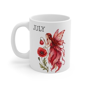 July Birthstone Fairy Mug Ruby Fairy Gift for July Birthday Fantasy Fairy Whimsical Fairy Art Mug July Birthday Gift Magical Fairy Lover