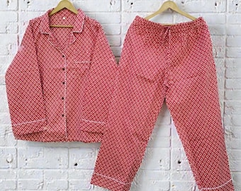 Hand Block Print Cotton Pajama Set: Floral Indian Lounge Wear