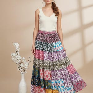 Handmade Patchwork Cotton Maxi Skirt – Bohemian Hippie Style