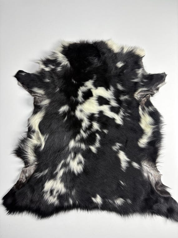 Black & White Speckled Goat Hide Rug | Boho Farmhouse Accent
