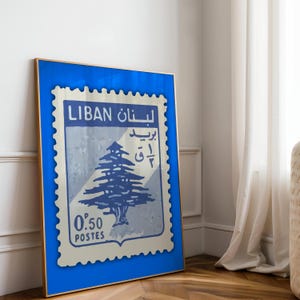 Lebanon Stamp Art – Vintage Liban Print, Cedar Tree Poster, Digital Download