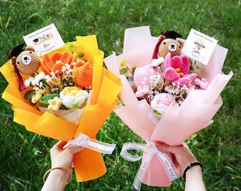 Crochet Graduation Bouquet with Knitted Bear: Class of 2026 Keepsake, Teacher Gift