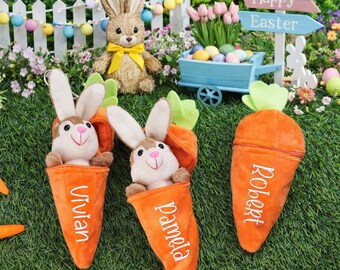 Personalized Bunny Rabbit: Plush Reversible Carrot Keychain, Custom Stuffed Animal Keychain, Easter Gifts