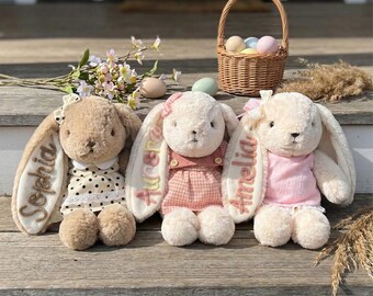 Personalized Easter Bunny Plush Soft Toy, Yarn Custom Name Rabbit, Spring Bunny Plush Gift, Kids Easter Basket Stuffer, Textured Letters