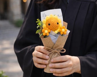 Graduation Gift for Her Class of 2026, Handmade Crochet Flower Bouquet, Knitted Flower Graduation Bouquet, Cute Grad Gift, Senior Grad Gift