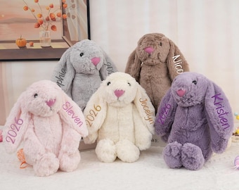 Personalized Easter Bunny Plush for Granddaughter, Custom Name Rabbit Doll, Soft Yarn Lettering Toy, Easter Gift for Girl