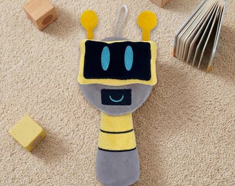 Sprunki Fun Bot Plush Toy - 12" Soft Stuffed Grey Robot Figure with Yellow Details - Incredibox Horror Mod Inspired Gamer Gift & Room Decor