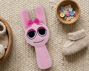 Sprunki Incredibox Pinki Plush Toy, Pink Bunny Character Soft Stuffed Animal, Music Rhythm Game Fan Gift for Gamers, 20cm Hanging Doll