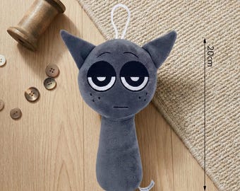 Sprunki Incredibox Gray Plush Toy - Grey Cat Character Stuffed Animal - Soft Gamer Gift for Kids & Fans - Viral Music Game Mod Doll