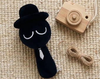 Sprunki Incredibox Black Plush Toy - Mr Black with Top Hat & Tie - Fanmade Horror Game Stuffed Animal - Soft Gamer Gift for Kids Teens