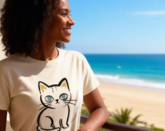 T-shirt con gattino disegnato a mano: abbigliamento minimalista per amanti dei gatti