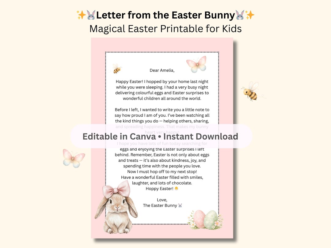 Pink Easter Bunny Letter Printable | Magical Easter Morning Surprise ...
