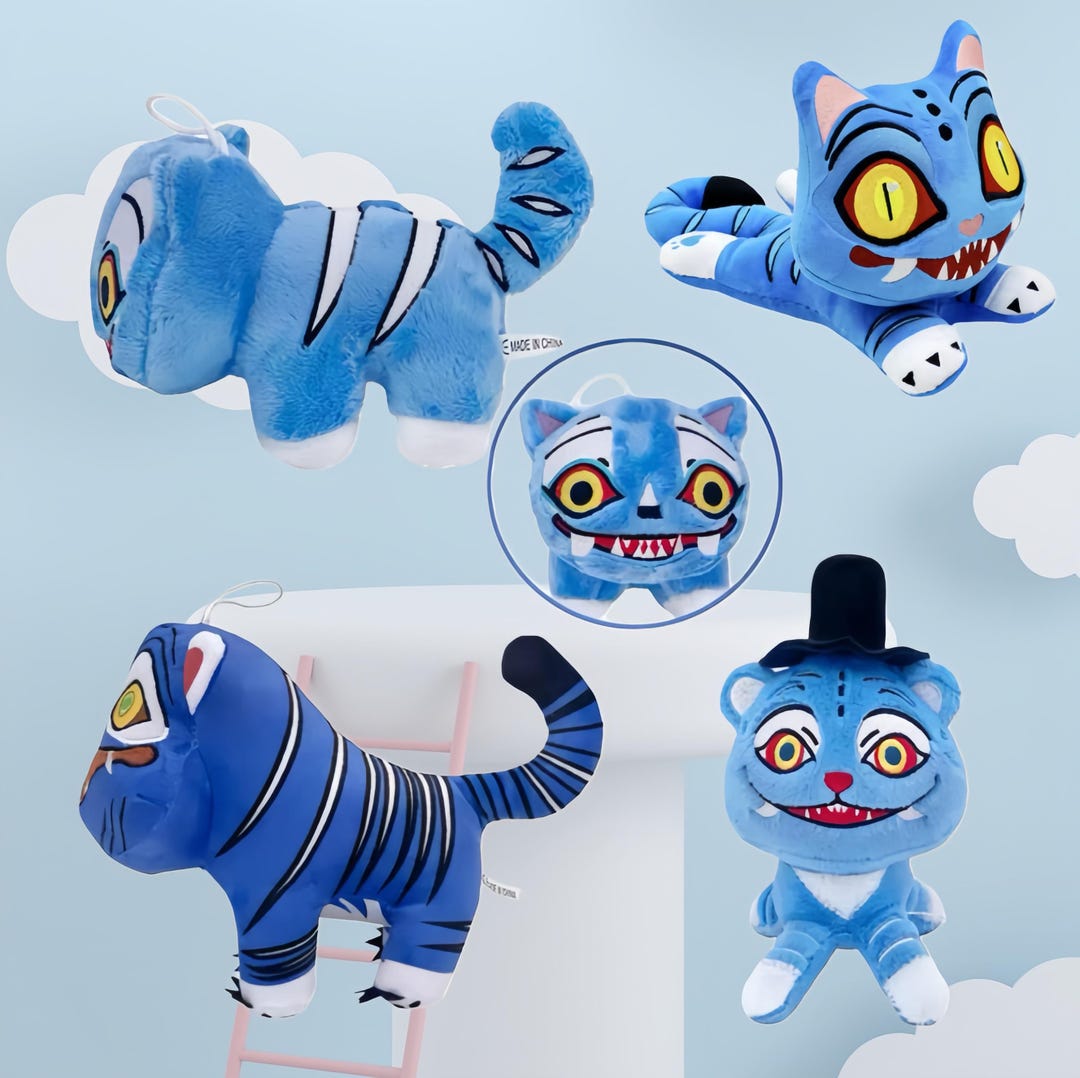 Derpy Blue Tiger Kpop Demon Hunters, Soft Short Stuffed Tigers