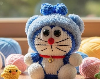 Doraemon Blueberry Crochet Pattern - Doraemon Cat with hat PDF English File, Cute Doraemon Crochet Pattern,Doraemon Cat Plushies Pattern