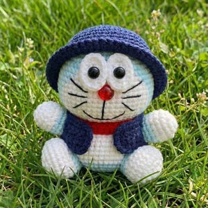 Doraemon Crochet Pattern - Doraemon Cat with hat PDF English File, Cute Doraemon Crochet Pattern,Doraemon Cat Plushies Pattern