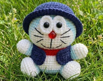 Doraemon Crochet Pattern - Doraemon Cat with hat PDF English File, Cute Doraemon Crochet Pattern,Doraemon Cat Plushies Pattern