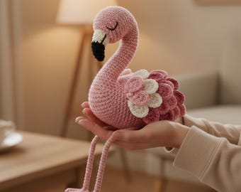 Uroczy wzór amigurumi na flaminga – różowy flaming szydełkowy w formacie PDF – wystrój pokoju dziecięcego DIY – wzór na szydełkowe zwierzątka dla początkujących – do pobrania w wersji cyfrowej