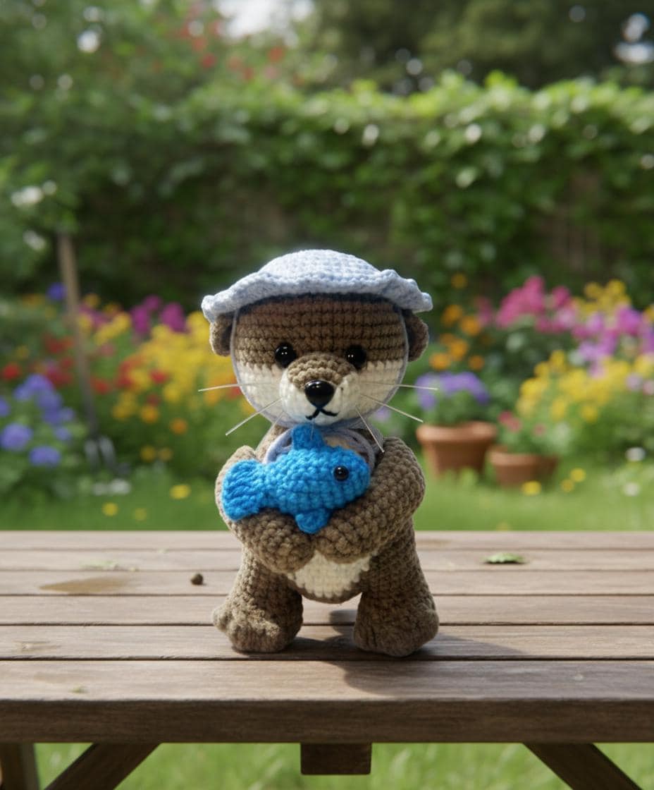 30 Otter Crochet Patterns for Cute Gifts, Nursery Decor, and Pocket-Sized Amigurumi 16 Sea Otter With Sun Hat and Fish Pattern