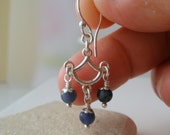 Sodalite Sterling Silver Earrings, Denim Blue Stone, Dangle Short Alas Chandelier Fan Earrings, Handmade Jewelry
