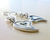 Sterling Silver Heart Earrings. Double Sided Asymmetric Rustic Love