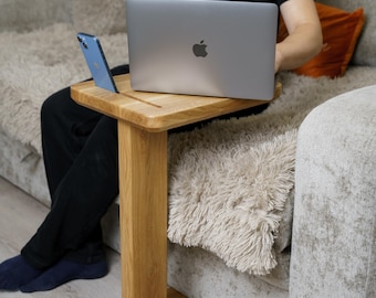 Solid wood sofa side table, minimalist laptop stand, coffee table with integrated phone holder