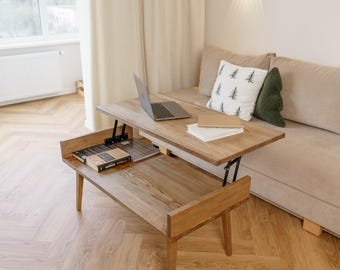 Modern folding coffee table, handmade lift top desk, wooden living room furniture, rustic home decor