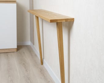 Solid wood radiator shelf with 2 legs, slim entryway console table, minimalist narrow console