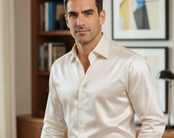 White Satin Shirt for Men – Luxury Modern Menswear, Slim Fit
